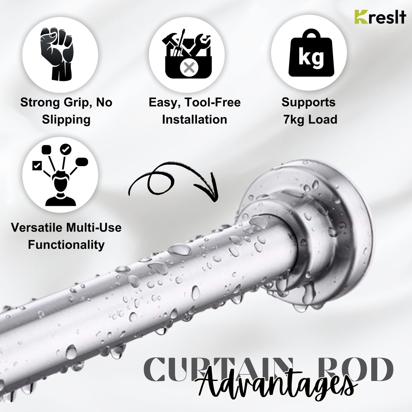 Adjustable No-Drill Curtain Rod for Home, Office & Bathroom